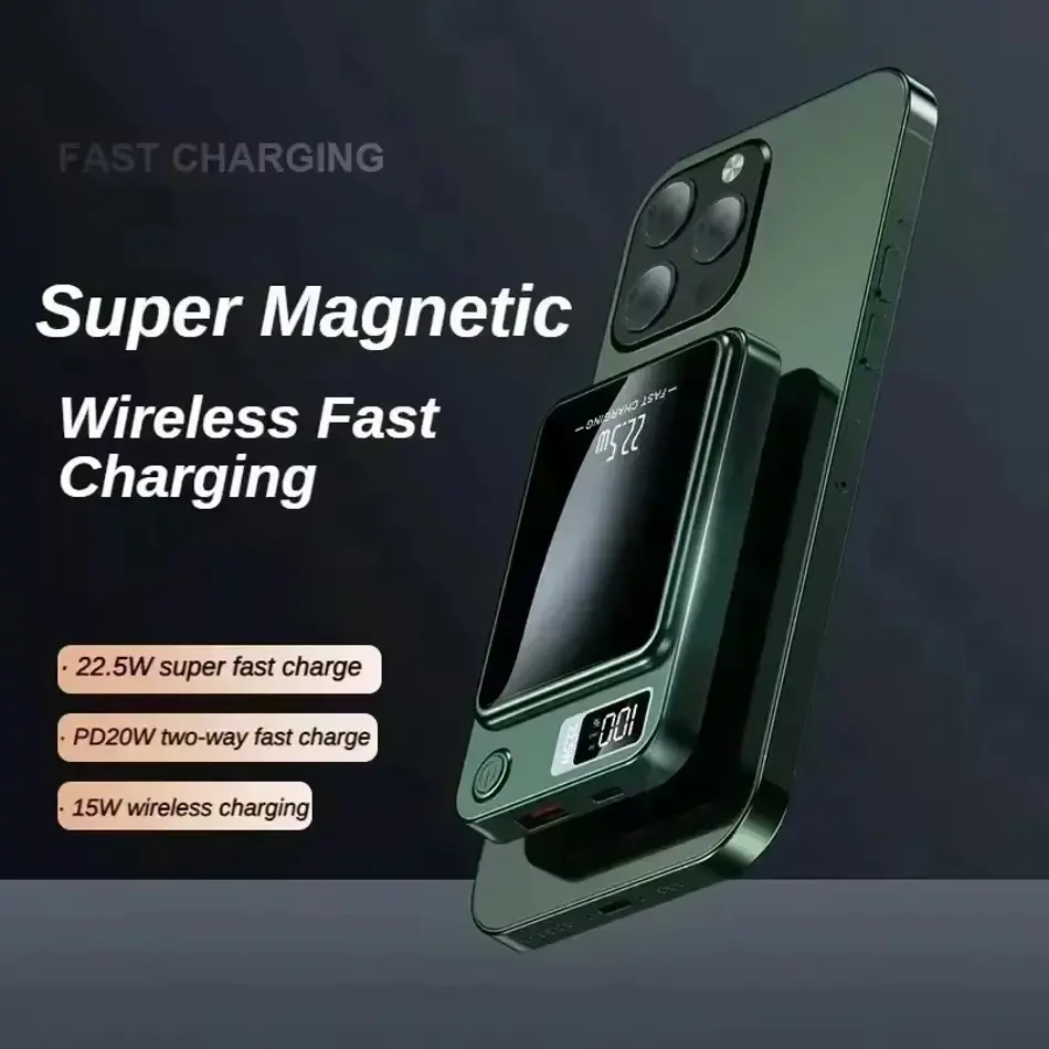 100000mAh Magnetic Wireless Power Bank | Fast Charger for iPhone, Samsung & Huawei | Portable Magsafe-Compatible Battery Pack