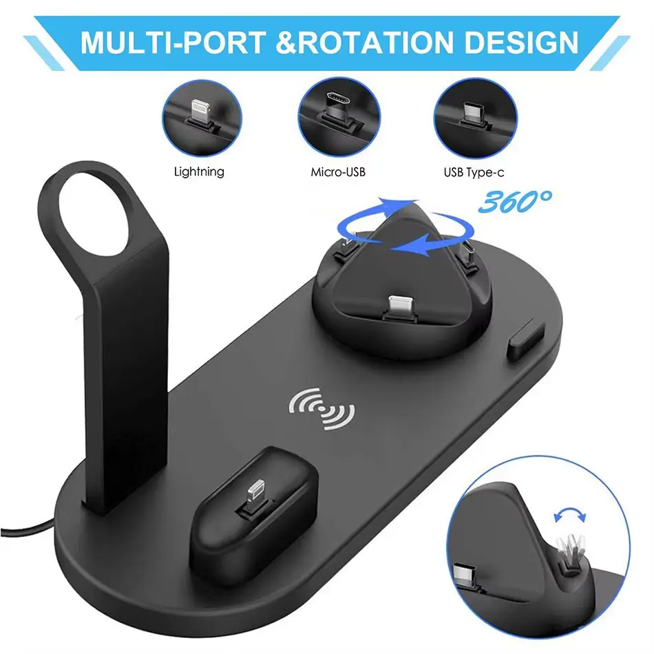 30W 7-in-1 Fast Wireless Charging Station for iPhone, Apple Watch & AirPods – All-in-One Desktop Dock Stand