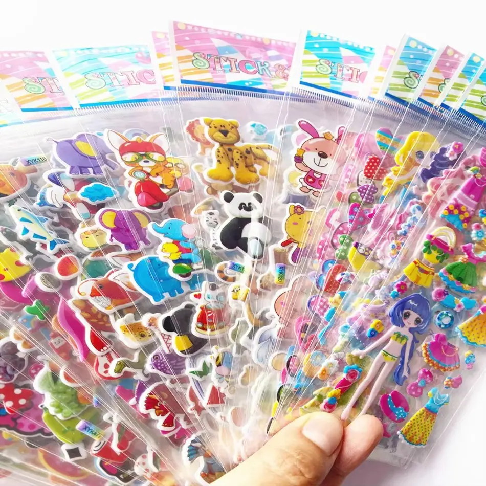 3D Cartoon Stickers Kit - Animal, Robot & Princess Designs for Kids, Bulk Puffy Sticker Set