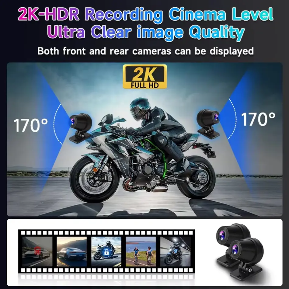 7-Inch Motorcycle DVR Navigation System with 2K Camera, CarPlay, Android Auto, Dual Bluetooth, IP67 Waterproof, Wireless Host for Moto Screen