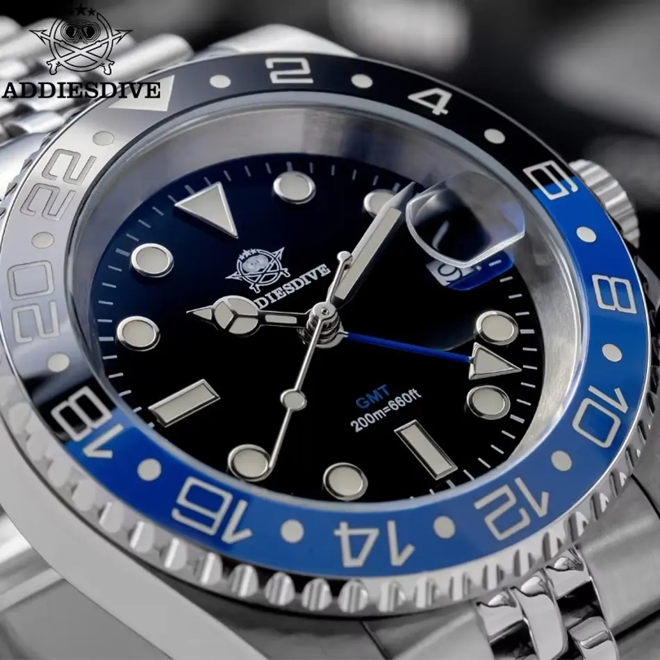 ADDIESDIVE 2024 Luxury Men GMT Quartz Watch - Luminous, 20Bar Waterproof