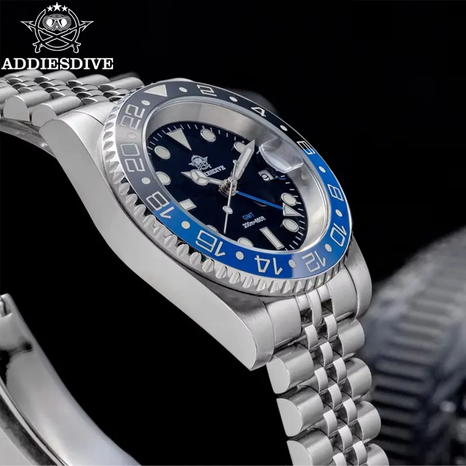 ADDIESDIVE 2024 Luxury Men GMT Quartz Watch - Luminous, 20Bar Waterproof