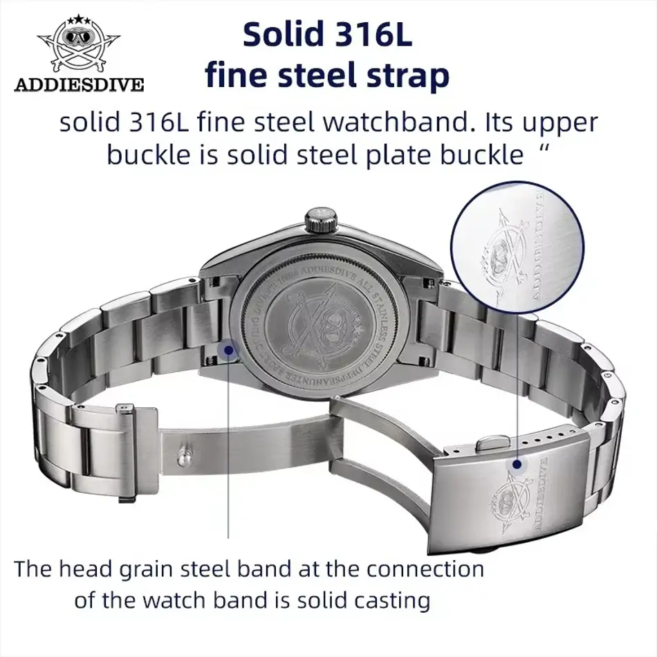 ADDIESDIVE AD2025 Men's Quartz Dive Watch – 100M Waterproof, Stainless Steel, Sapphire Glass, Luminous Hands, Luxury Sport Watch