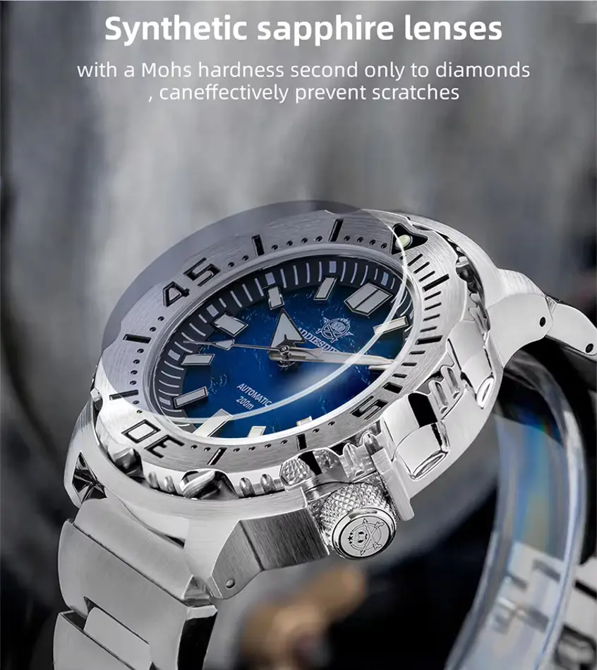 ADDIESDIVE AD2047 Automatic Watch – 42mm Blue Dial, Sapphire Crystal, 20ATM Waterproof, BGW9 Luminous, Mechanical Reloj Hombre