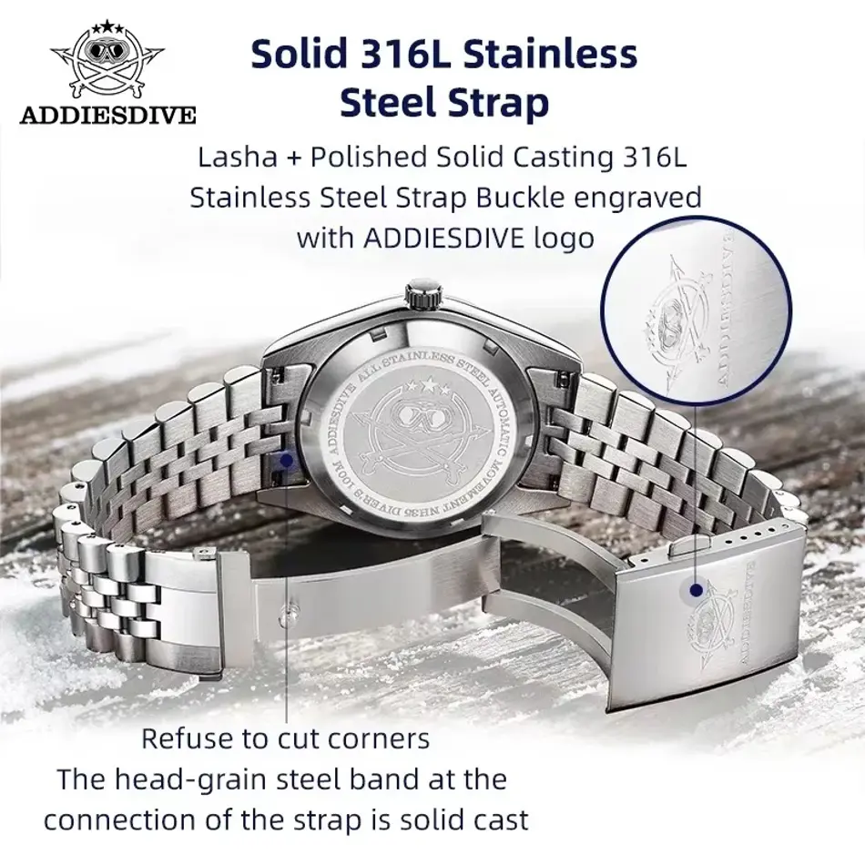 ADDIESDIVE Hot Sale Automatic Men Watch Business NH35A Synthetic Sapphire Mechanical Watches Wave Dial AD2118 Diving WristWatch