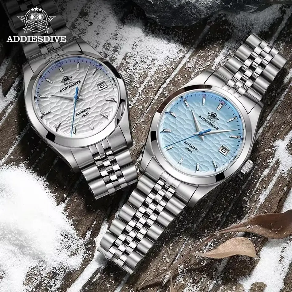 ADDIESDIVE Hot Sale Automatic Men Watch Business NH35A Synthetic Sapphire Mechanical Watches Wave Dial AD2118 Diving WristWatch