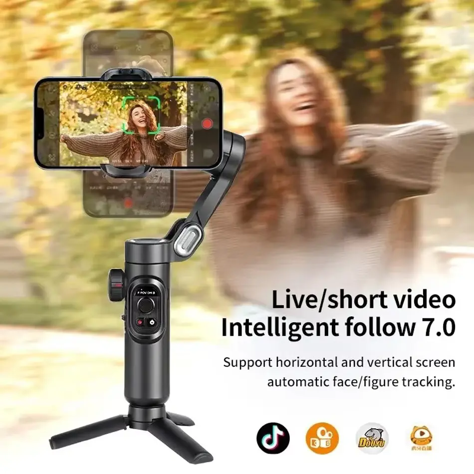 AOCHUAN SmartXE 3-Axis Smartphone Gimbal Stabilizer with AI Tracking | iPhone & Android Vlogging Gimbal for TikTok, YouTube, Travel Videos