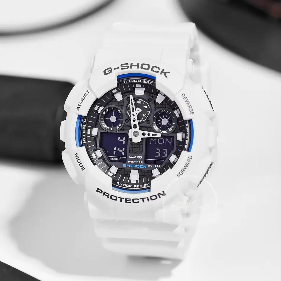 Casio G-SHOCK GA-100B-7A Men's Digital Watch – Shock Resistant, White Multifunction Sports Watch