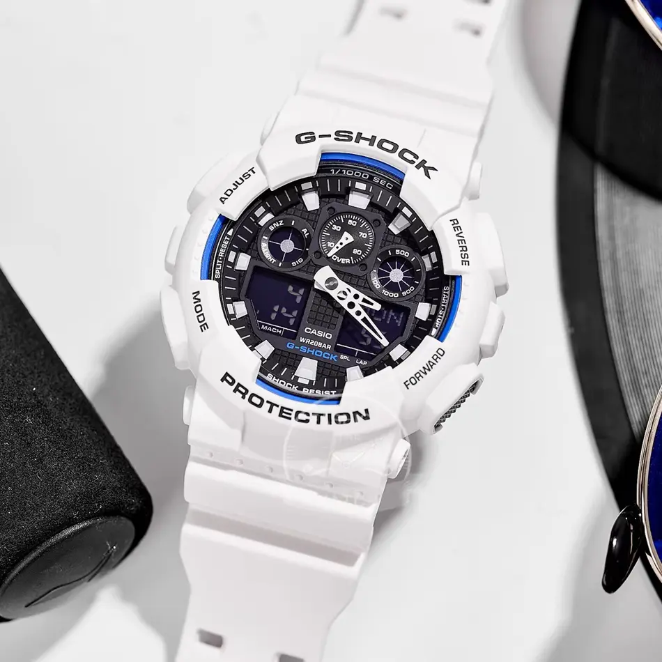 Casio G-SHOCK GA-100B-7A Men's Digital Watch – Shock Resistant, White Multifunction Sports Watch