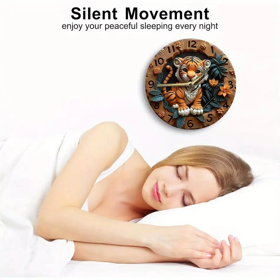 Charming Tiger Pattern Wooden Wall Clock – Perfect for Home Decor