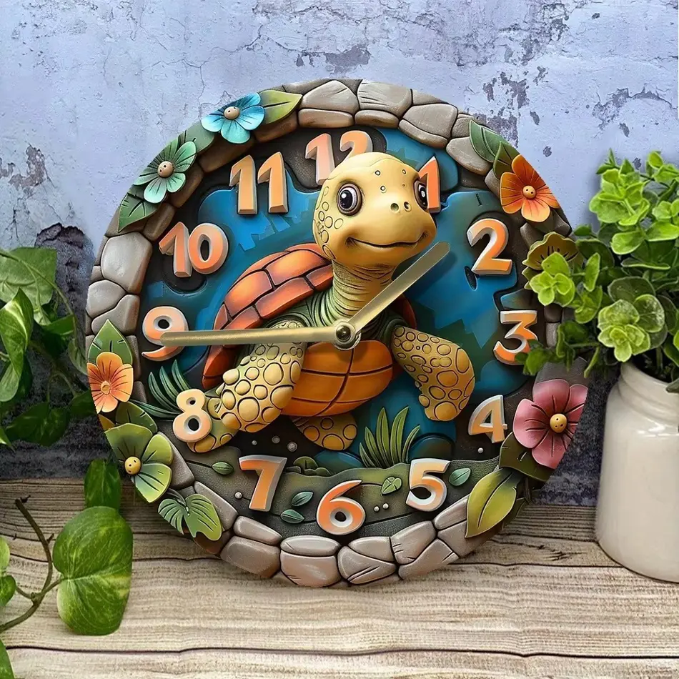 Charming Turtle Pattern Wooden Wall Clock – Cute Home Decor Accent