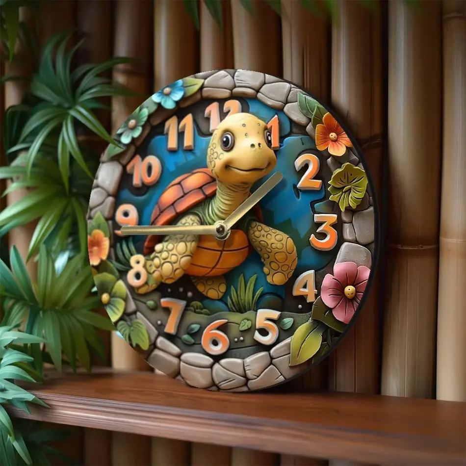 Charming Turtle Pattern Wooden Wall Clock – Cute Home Decor Accent