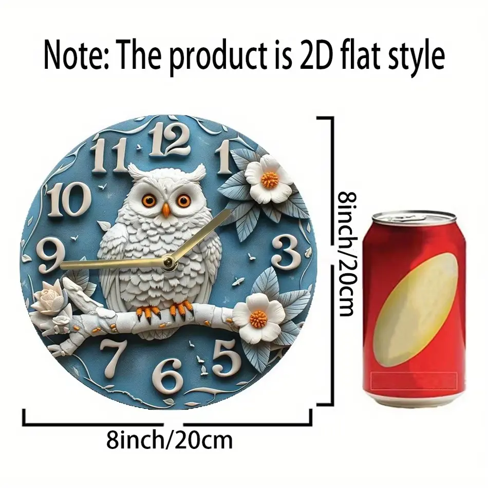 Charming Wooden Wall Clock – Owl & Floral Coffee Theme for Cozy Decor