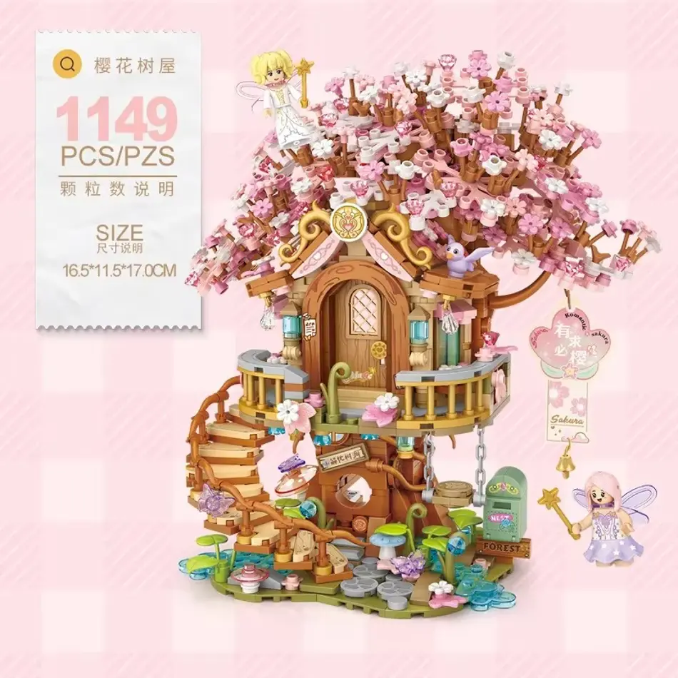 Cherry Blossom Tree Building Blocks Set – DIY Mini Bricks, City Fairies, Flowers, Friends Toys for Kids