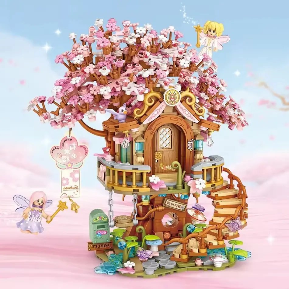 Cherry Blossom Tree Building Blocks Set – DIY Mini Bricks, City Fairies, Flowers, Friends Toys for Kids