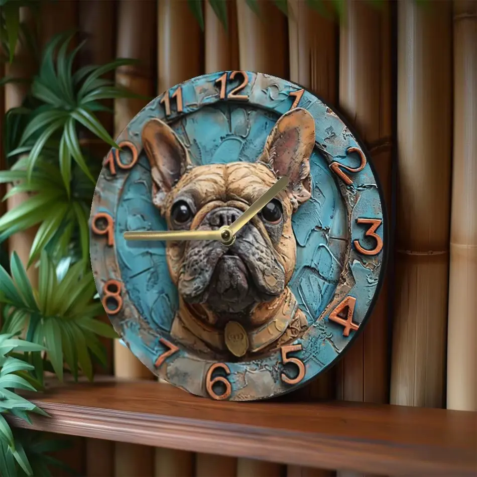 Chic French Bulldog Wooden Wall Clock – Stylish Home Decor Accent