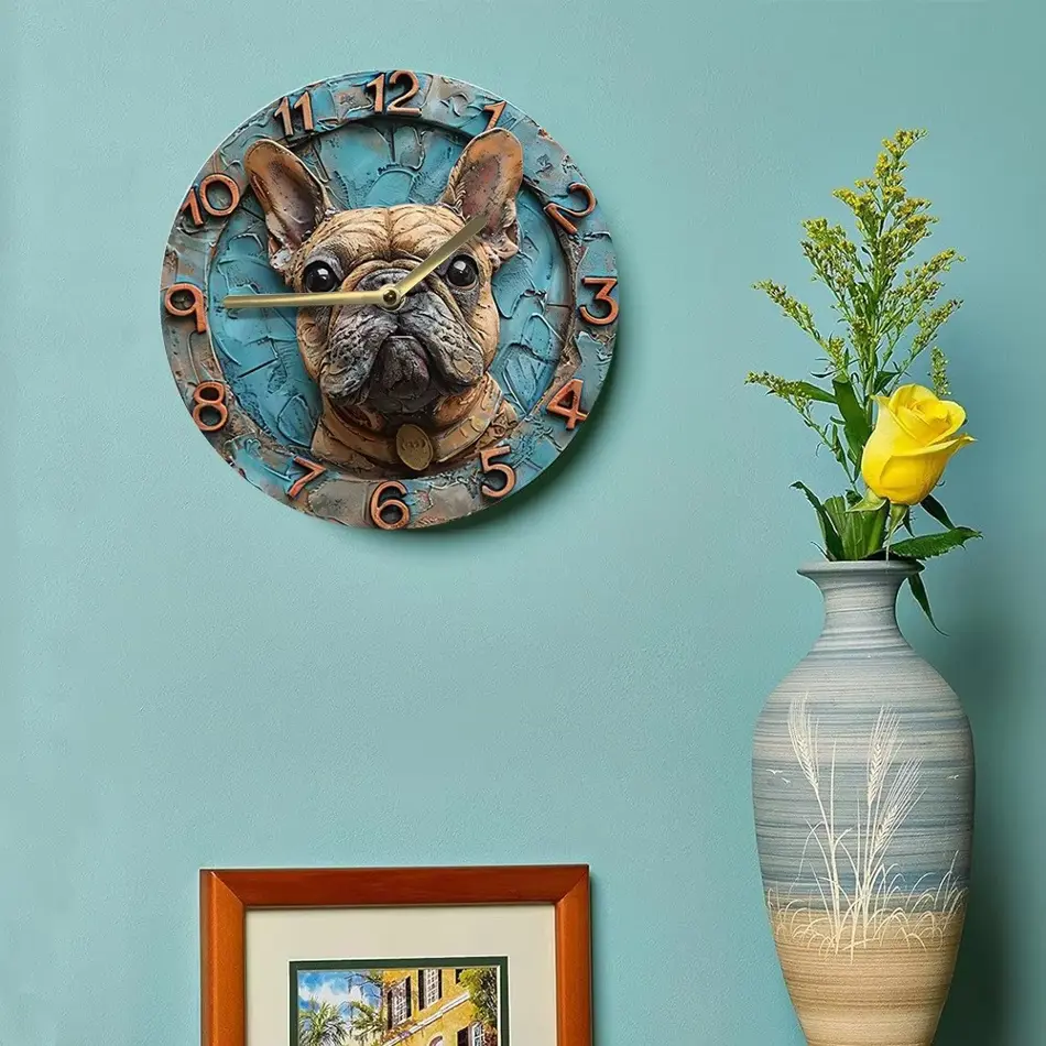 Chic French Bulldog Wooden Wall Clock – Stylish Home Decor Accent