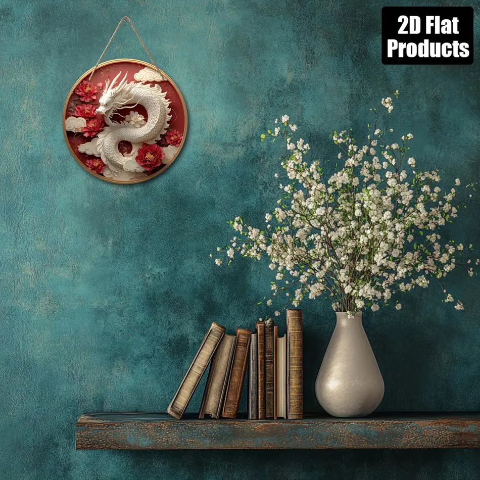 Chinese Dragon 2D Plane Print Round Wooden Board – Bar, Kitchen, Cafe & Home Decor