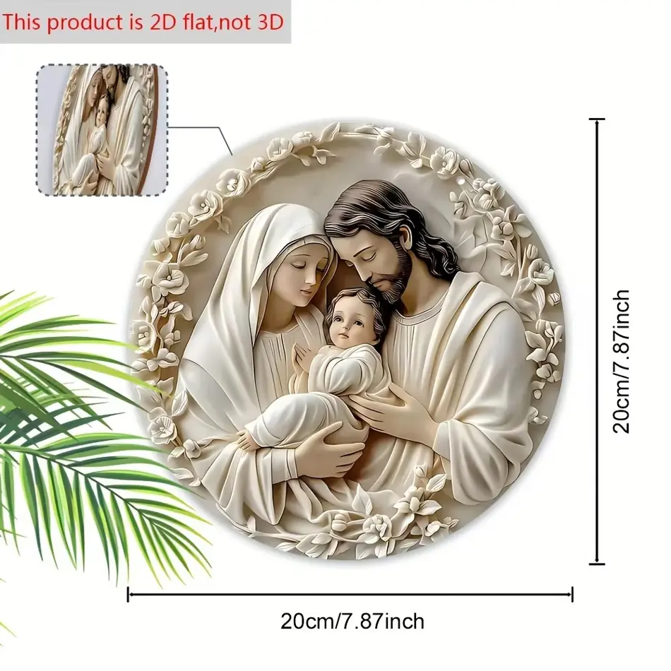 Christmas "Birth" Logo Wooden Wreath - 2D Round 8x8 Inches, Front Door & Living Room Decoration