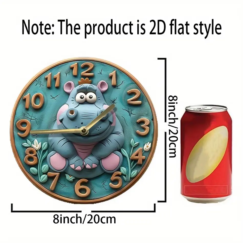Cute Hippo Wooden Wall Clock – Battery Operated Home Décor for Kids & Nursery