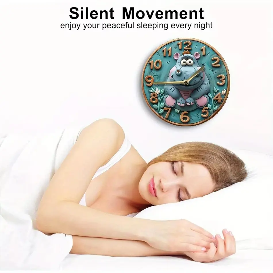 Cute Hippo Wooden Wall Clock – Battery Operated Home Décor for Kids & Nursery