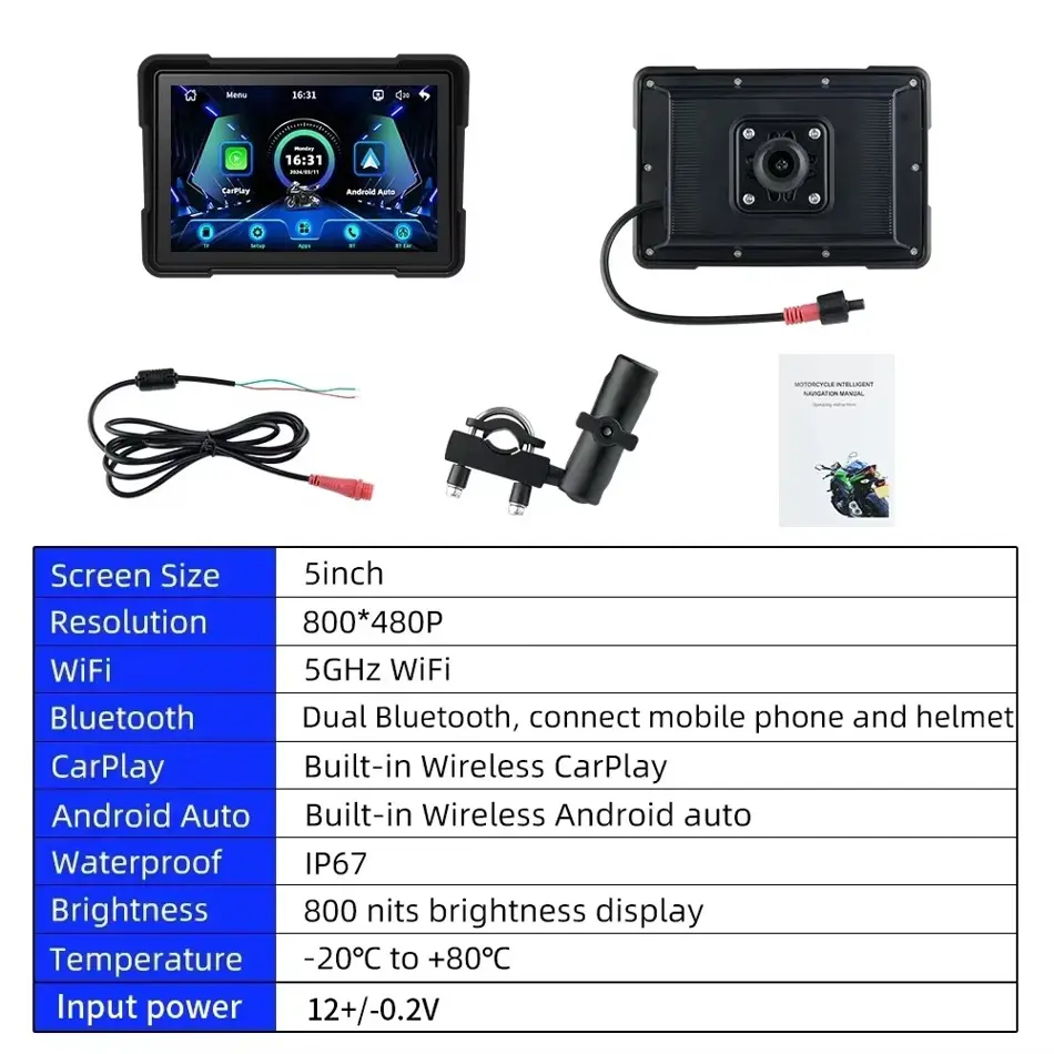 EKIY 5" MTC-13 Smart Motorcycle GPS Display with CarPlay & Android Auto | Waterproof, Portable Navigation System