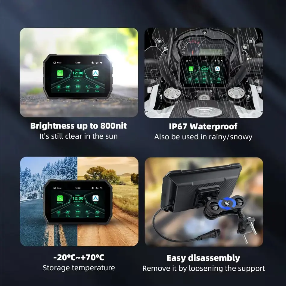 EKIY 5" MTC-13 Smart Motorcycle GPS Display with CarPlay & Android Auto | Waterproof, Portable Navigation System