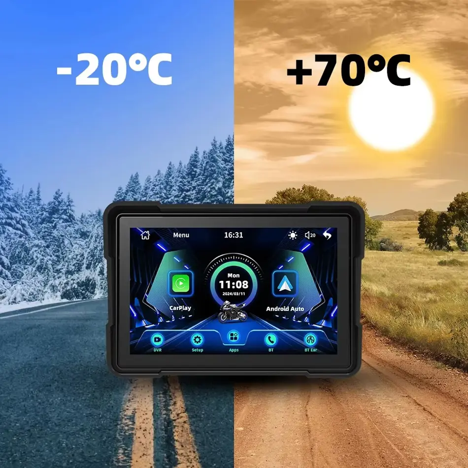 EKIY 5" Motorcycle GPS DVR Display with Wireless CarPlay & Android Auto | Dual Bluetooth, Waterproof, Touchscreen Navigation Monitor