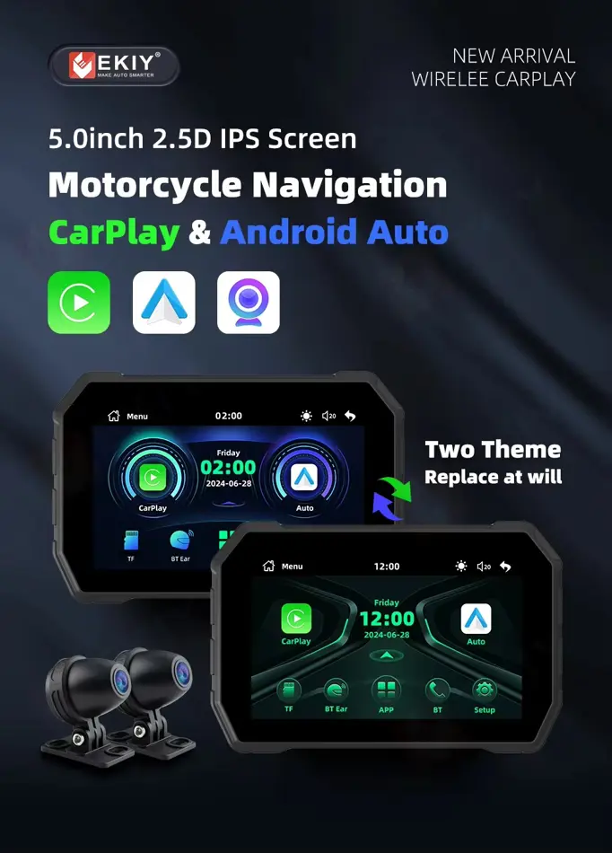 EKIY 5" Smart Motorcycle GPS Display with CarPlay & Android Auto | Waterproof, Portable Navigation System