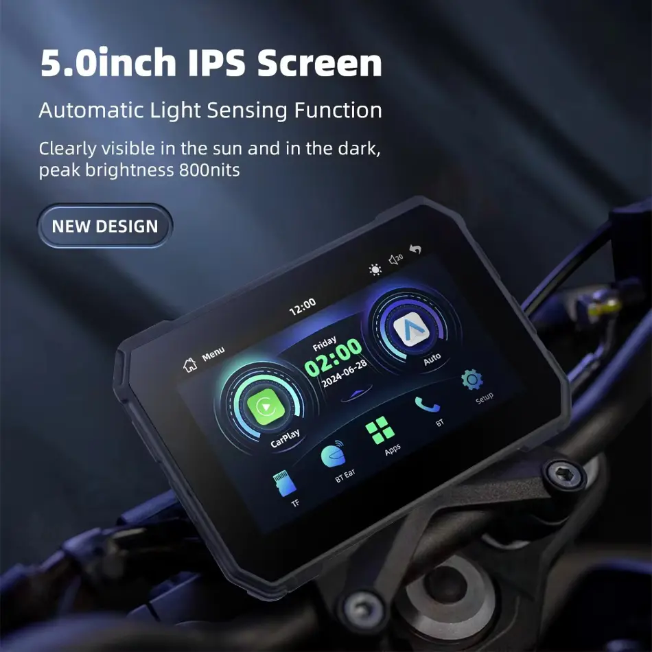 EKIY 5" Smart Motorcycle GPS Display with CarPlay & Android Auto | Waterproof, Portable Navigation System