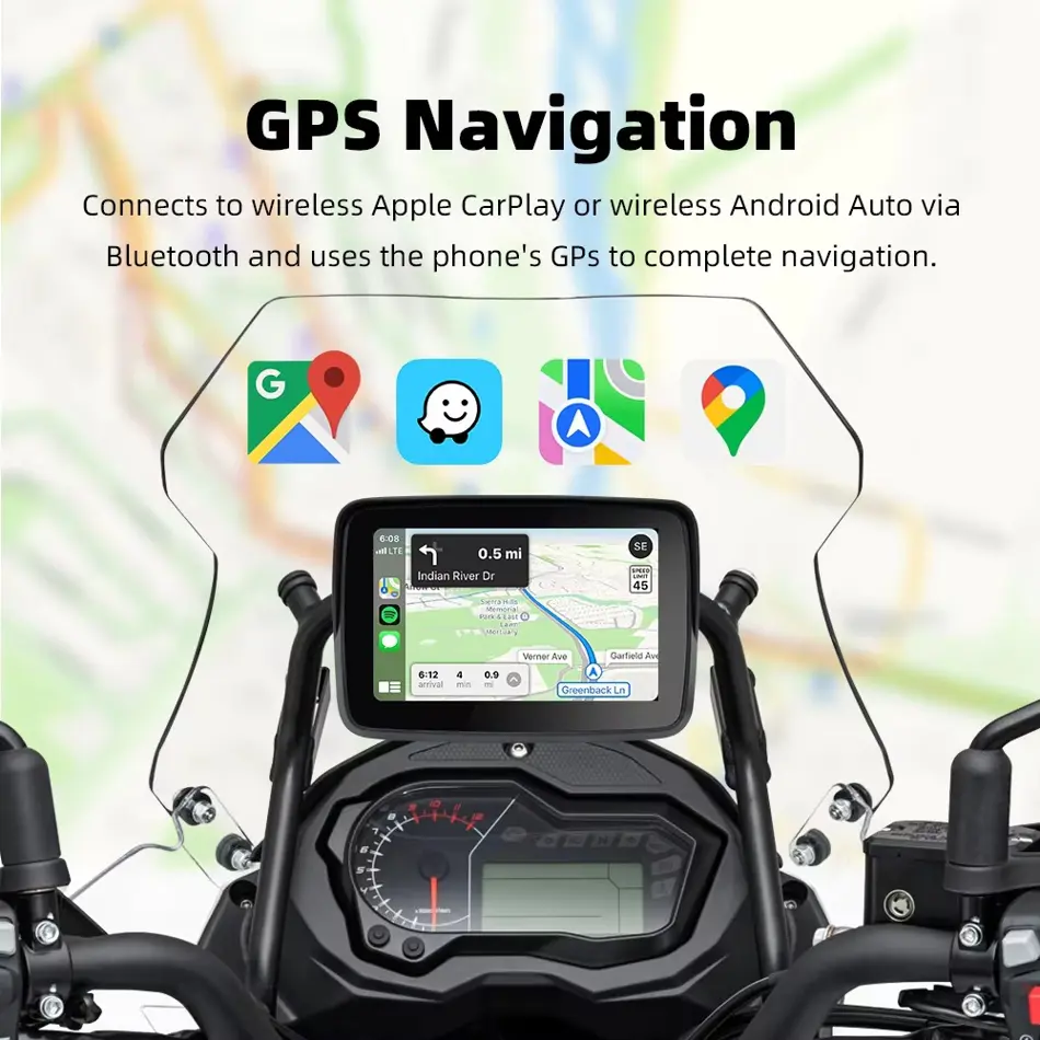 EKIY MTC-10 5-Inch Motorcycle GPS with Wireless CarPlay & Android Auto – Waterproof Smart Navigation Display