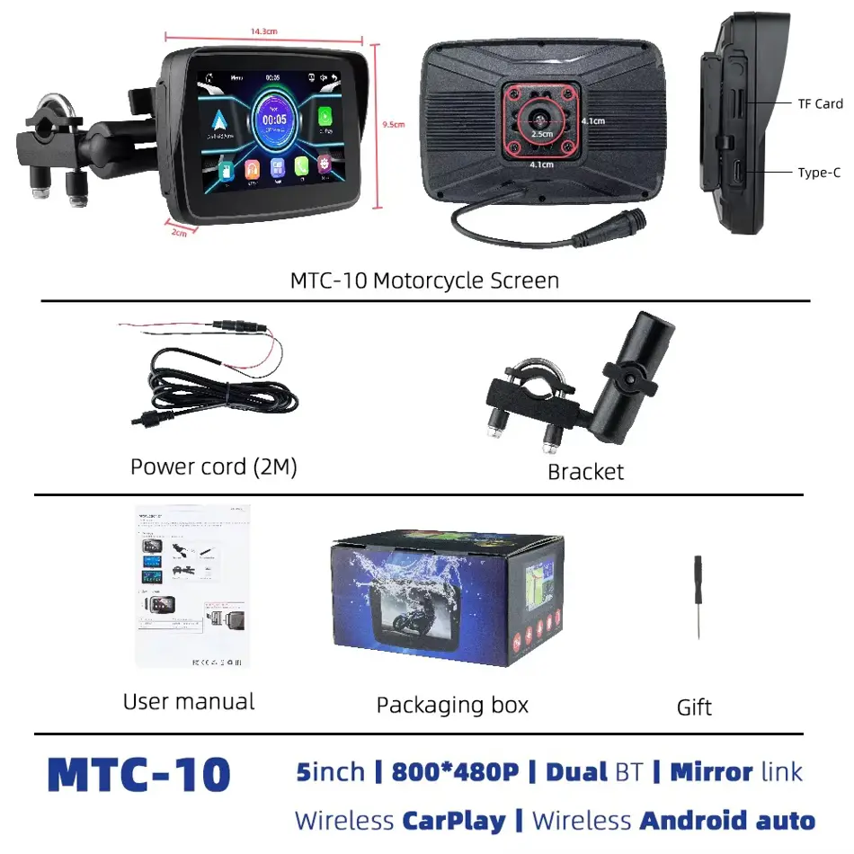 EKIY MTC-10 5-Inch Motorcycle GPS with Wireless CarPlay & Android Auto – Waterproof Smart Navigation Display