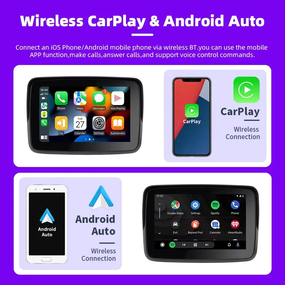EKIY MTC-10 5-Inch Motorcycle GPS with Wireless CarPlay & Android Auto – Waterproof Smart Navigation Display
