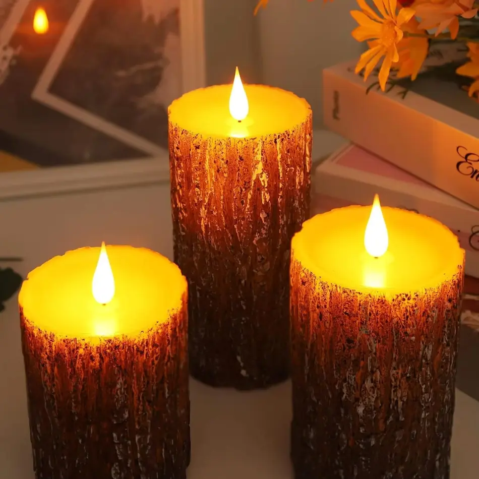 Elegant LED Flameless Birch Candles with Remote – Battery Operated, Flickering Light – Set of 3 for Christmas, Birthdays & Home Decor
