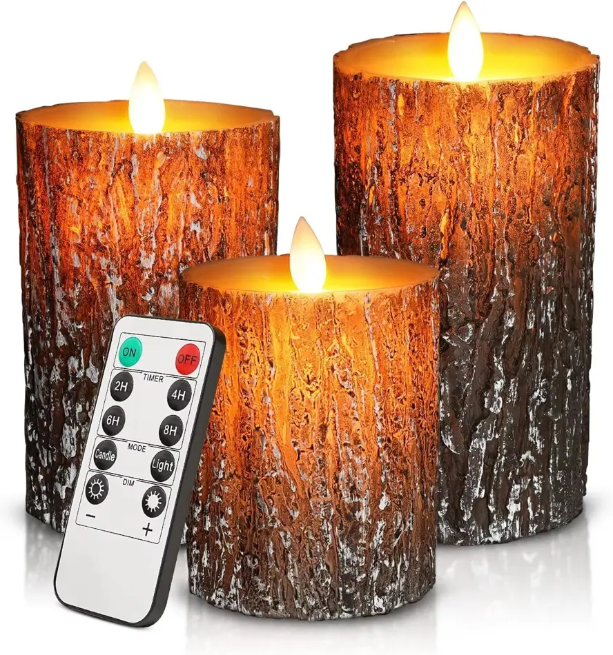 Elegant LED Flameless Birch Candles with Remote – Battery Operated, Flickering Light – Set of 3 for Christmas, Birthdays & Home Decor