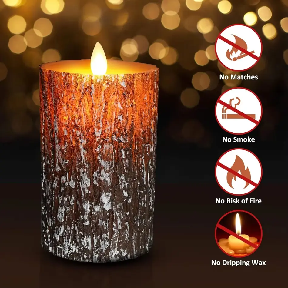 Elegant LED Flameless Birch Candles with Remote – Battery Operated, Flickering Light – Set of 3 for Christmas, Birthdays & Home Decor