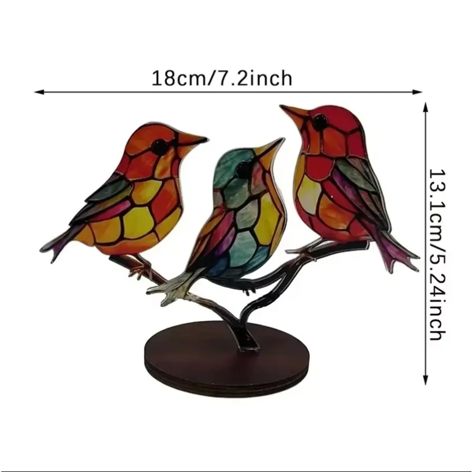 Elegant Stained Acrylic Bird Branch Sculpture - Double-Sided Multicolor Desktop Decoration