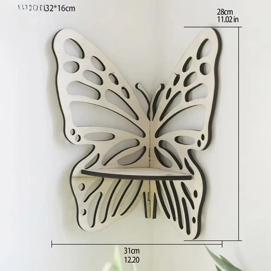 Elegant Wooden Butterfly Hollow-Out Crystal Storage Shelf – Stylish Wall Décor for Home, Office & Homestays