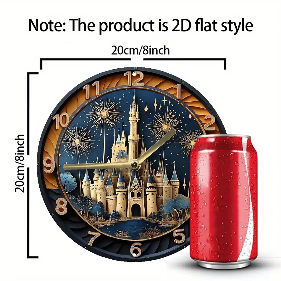 Enchanting Castle & Fireworks Wooden Wall Clock – Elegant Home Decor, AA Battery Operated