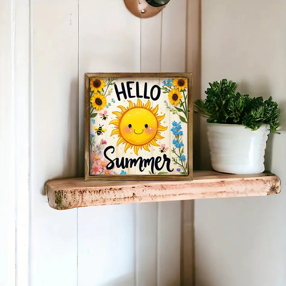 Farmhouse Wooden Frame Wall Art, 8x8 Inch, Floral Retro Decoration for Kitchen, Bathroom, Living Room & Entrance – No Electricity, Multi-Purpose Holiday Wall Hanging