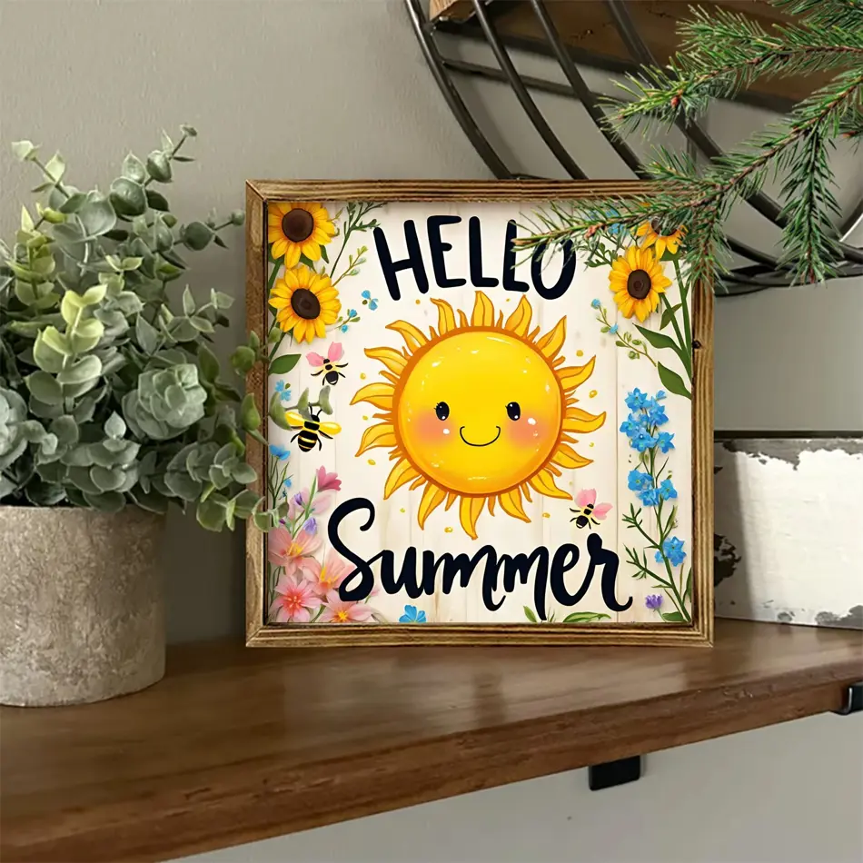 Farmhouse Wooden Frame Wall Art, 8x8 Inch, Floral Retro Decoration for Kitchen, Bathroom, Living Room & Entrance – No Electricity, Multi-Purpose Holiday Wall Hanging