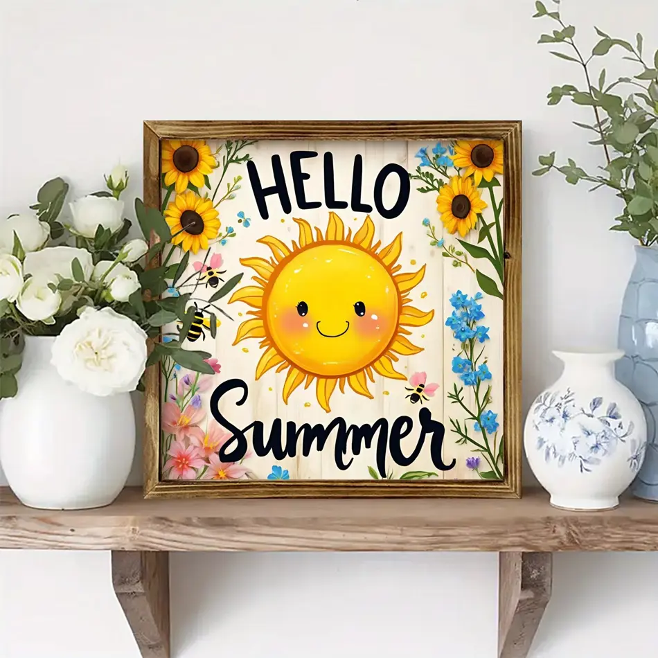 Farmhouse Wooden Frame Wall Art, 8x8 Inch, Floral Retro Decoration for Kitchen, Bathroom, Living Room & Entrance – No Electricity, Multi-Purpose Holiday Wall Hanging