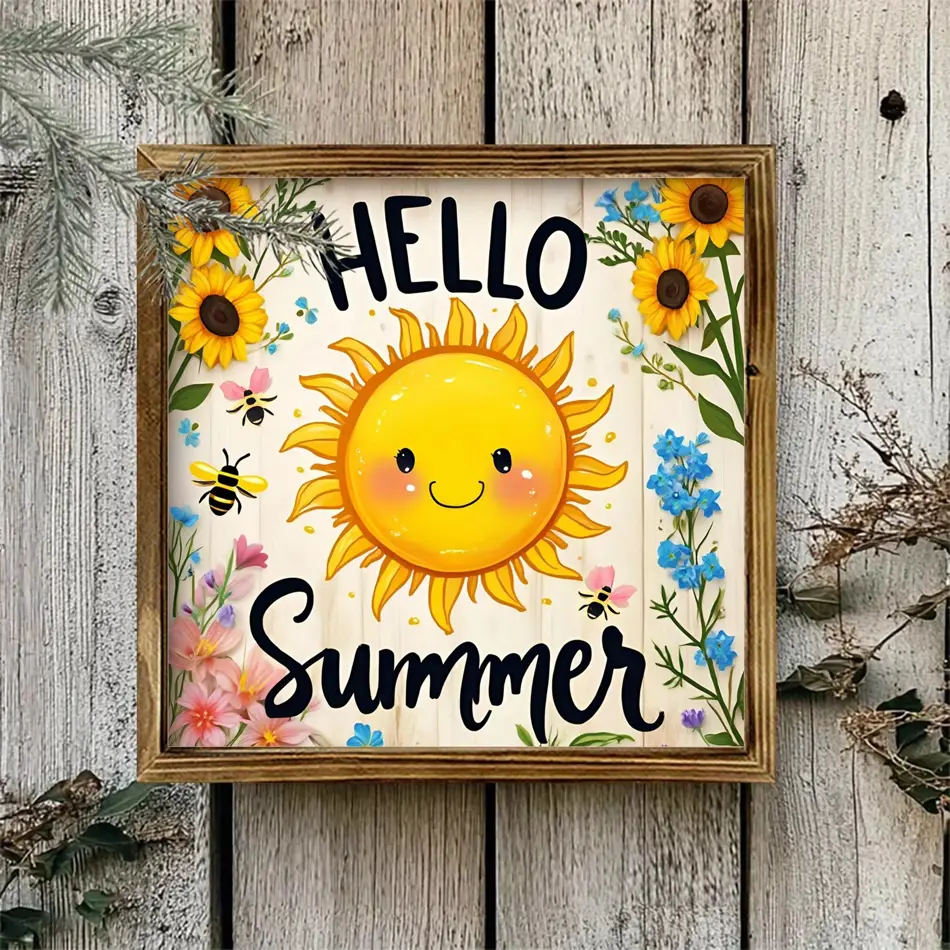 Farmhouse Wooden Frame Wall Art, 8x8 Inch, Floral Retro Decoration for Kitchen, Bathroom, Living Room & Entrance – No Electricity, Multi-Purpose Holiday Wall Hanging