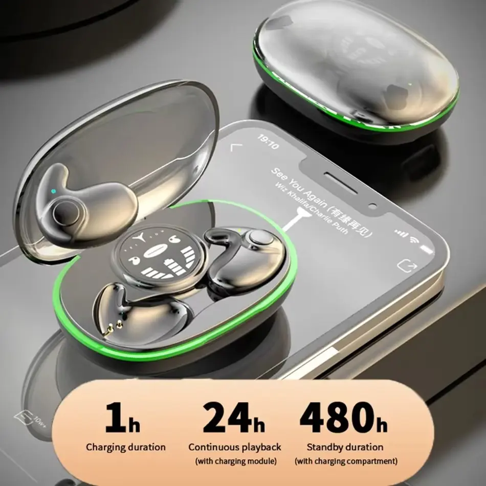 Invisible Wireless Sleep Earbuds Bluetooth 5.3 – IPX5 Waterproof, Noise Cancelling, Ultra-Light Invisible In-Ear Headphones for Side Sleepers & Travel