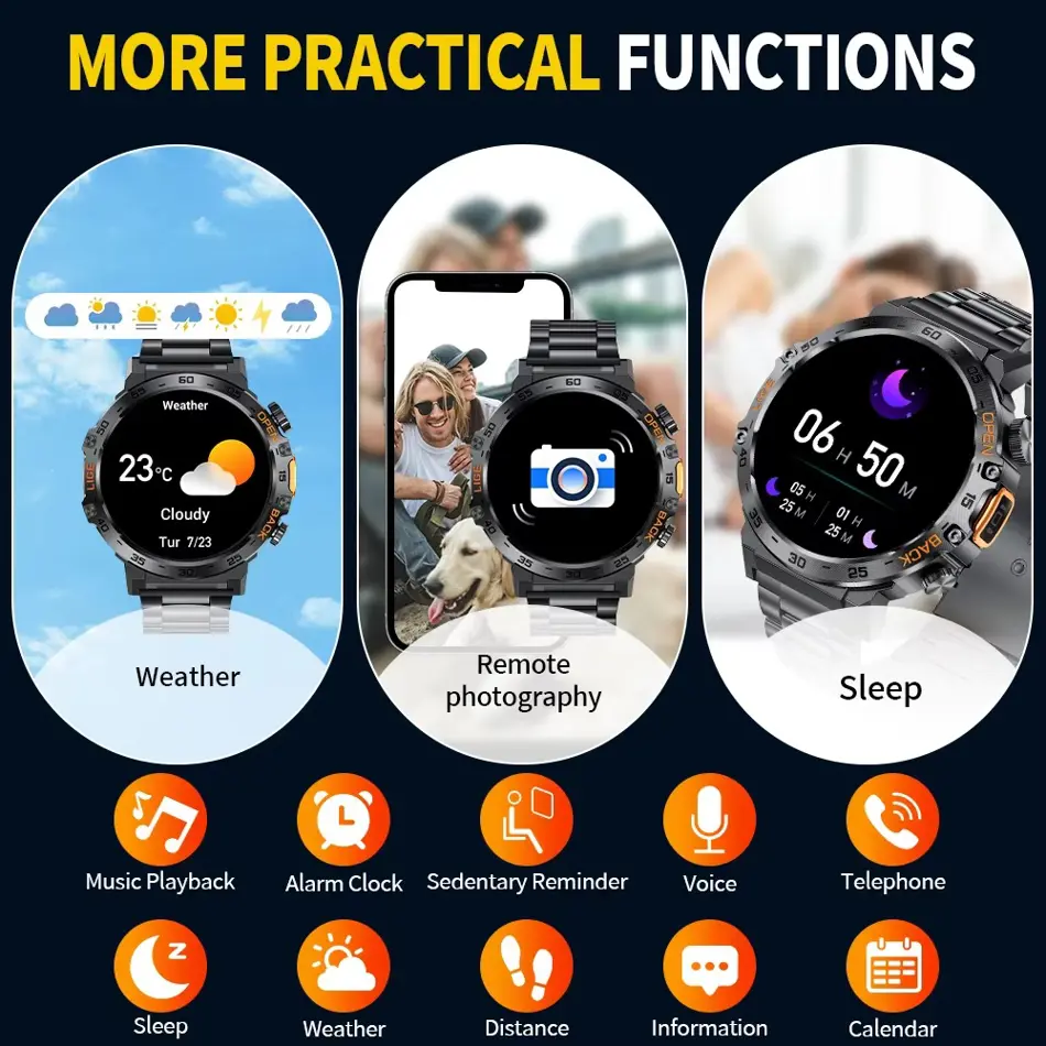 LIGE  BW0616 Flashlight Military Smartwatch – SOS, Bluetooth Call, Waterproof Fitness Tracker