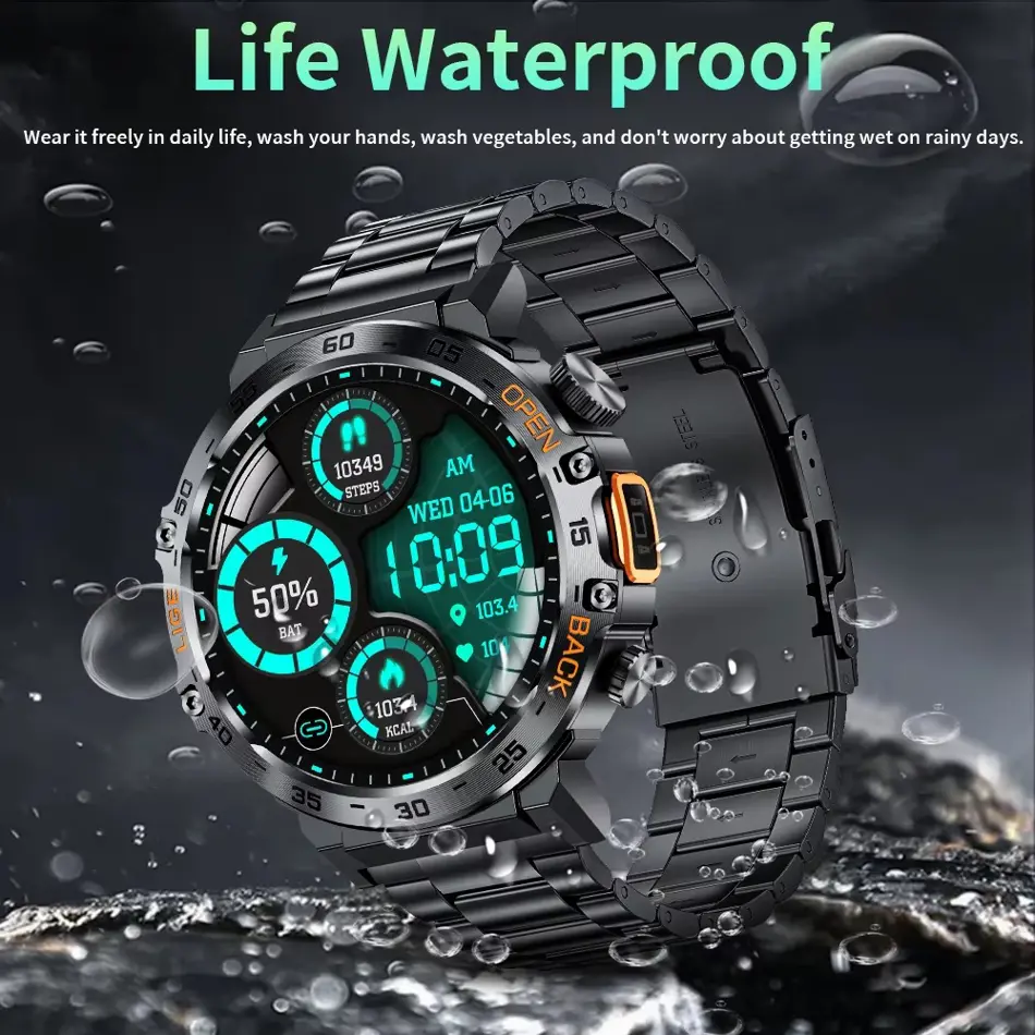 LIGE BW0616 Flashlight Military Smartwatch – SOS, Bluetooth Call, Waterproof Fitness Tracker