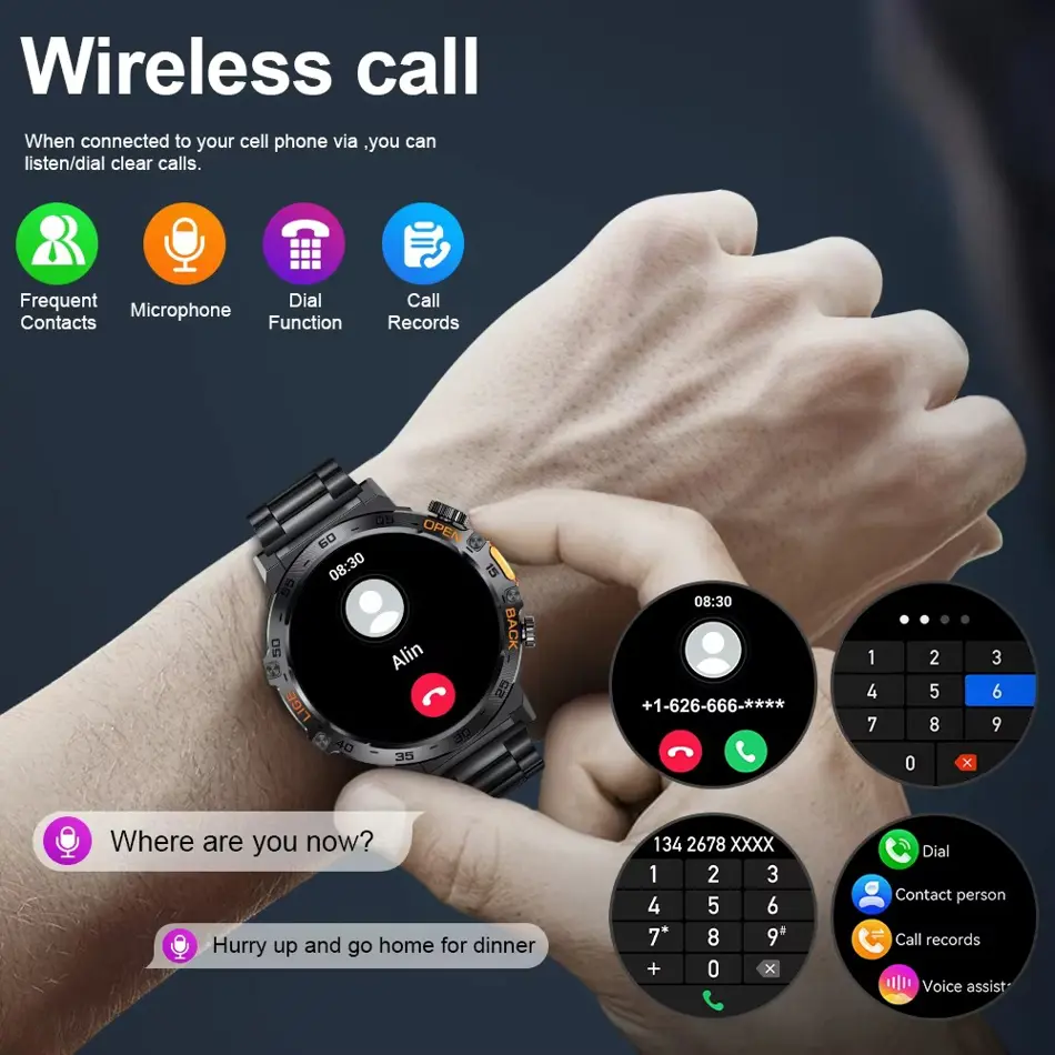 LIGE BW0616 Flashlight Military Smartwatch – SOS, Bluetooth Call, Waterproof Fitness Tracker
