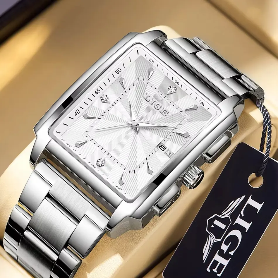 LIGE Men's Luxury Quartz Watch – Stainless Steel Business Casual Timepiece with Date Display