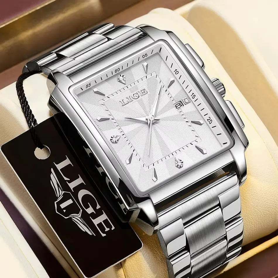 LIGE Men's Luxury Quartz Watch – Stainless Steel Business Casual Timepiece with Date Display
