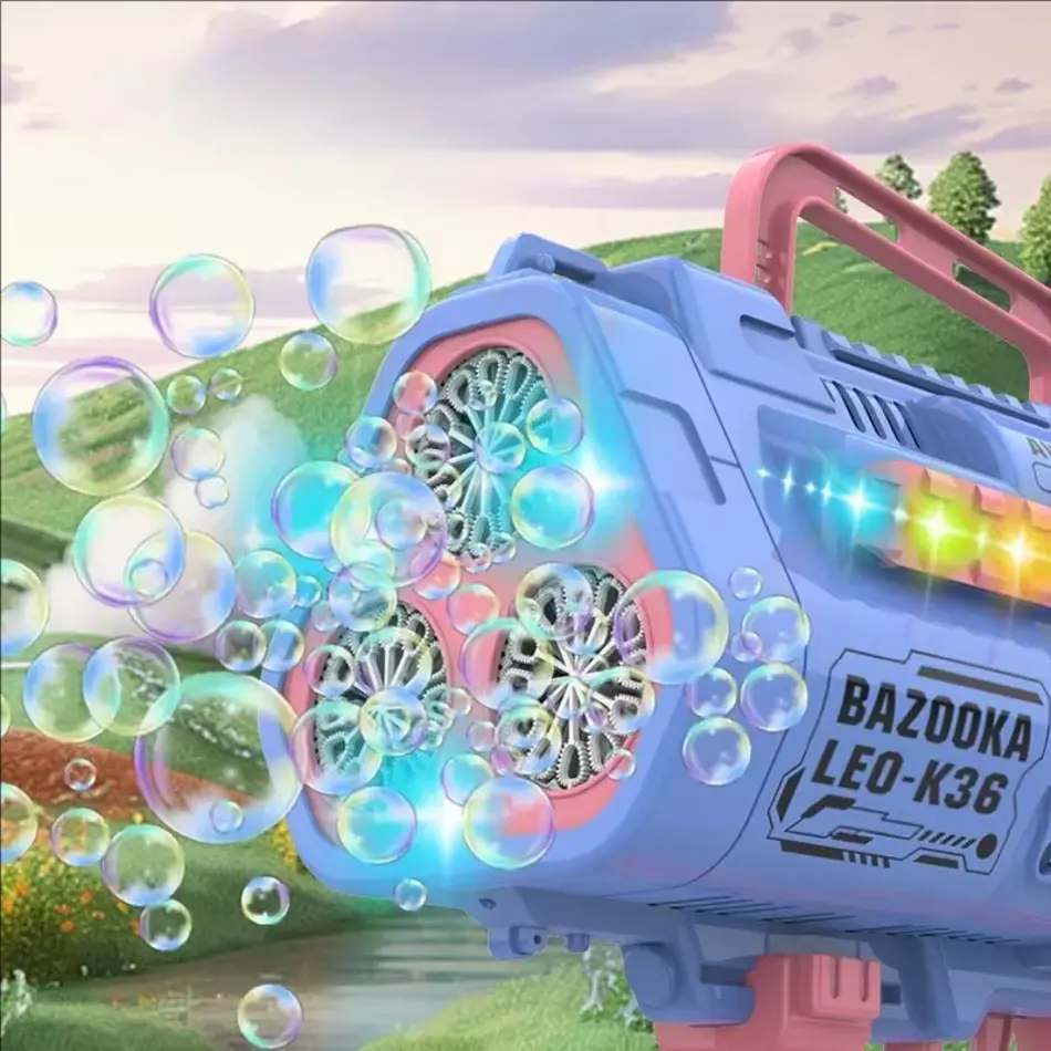 Large Automatic Rocket Bubble Gun with LED Lights, Fast Soap Blower for Kids, Outdoor Toy Machine Gun Launcher